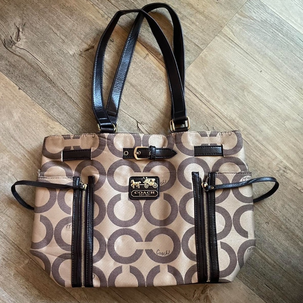 Coach Brown and Black Signature Tote